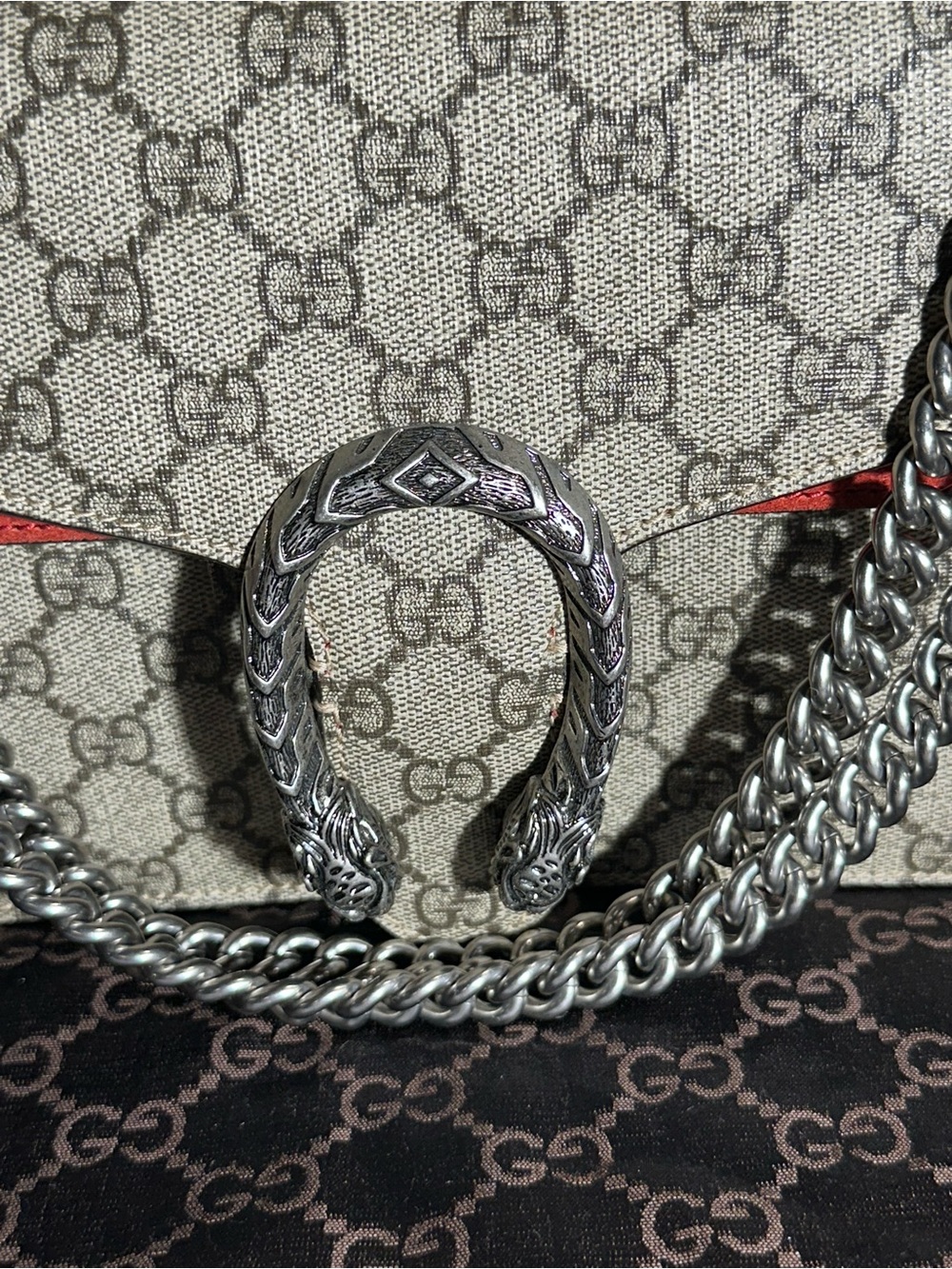 Gucci Monogram Shoulder Bag with Red Trim and Silver Hardware - Picture 2 of 5